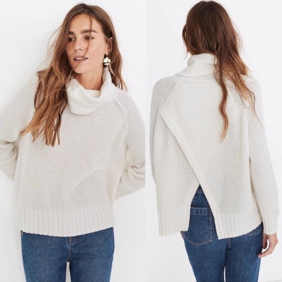 Madewell Sweater Eastbrook Turtleneck Cross Back Merino Wool Knit Preppy Cream M - Picture 1 of 13